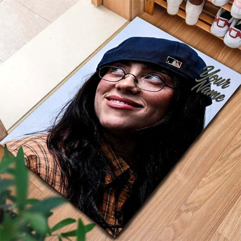 Billie Eilish Benutzerdefinierter Namens-Teppich für Wohnzimmer, Schlafzimmer, Zuhause, Sofadekoration, Rutschfeste Bodenmatte für Kinder