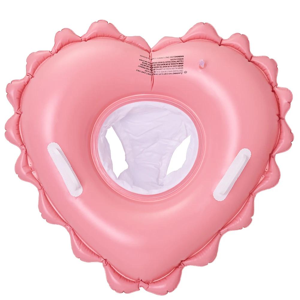 Heart Shape Baby Swim Ring Tube with Handle & Safety Seat Baby Swimming Float Leakproof Pool Floats Toys for Beach Party