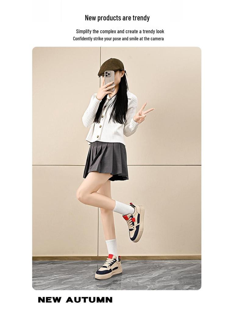 Autumn 2025 Women's Korean-Style White Sneakers, Height-Boosting Thick-Soled Casual Shoes, H6519