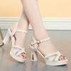 New Size 35-40 Breathable Leather Network Block High Heels Sandals Women 2026 Fashion Summer Chunky Platform Shoes Office Model