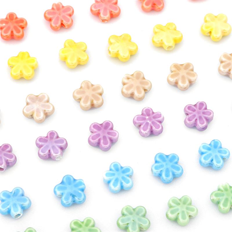 10pcs/Bag 12mm Handmade Colorful Flower Shape Ceramic Charm Beads Porcelain Spacer Beads for Bracelet Necklaces DIY Jewerlry Craft Making