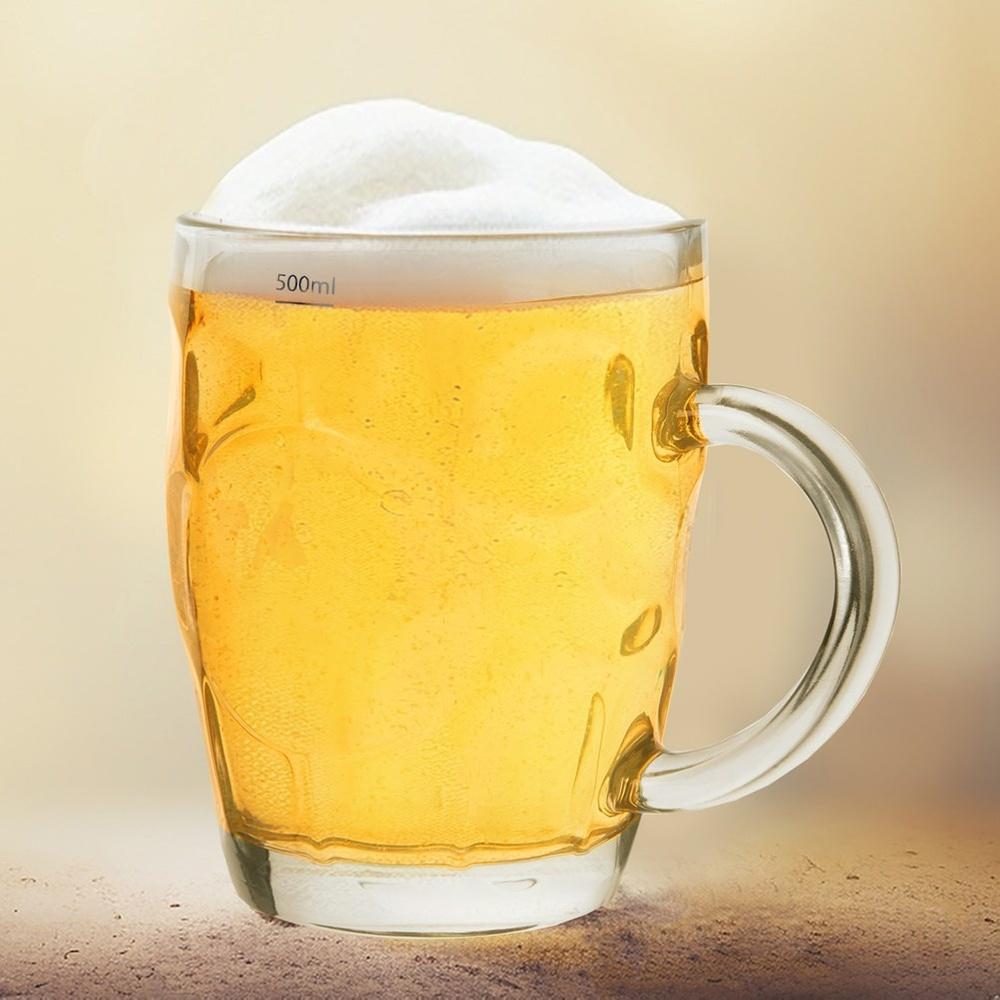 Large Glass Beer Mug with Thick Glass Handle 500 Ml 0.5L