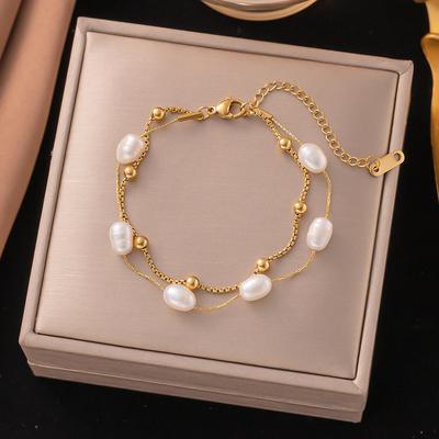 Bracciale Moda Transfrontaliera Perla d'Acqua Dolce e Acciaio al Titanio per Donna