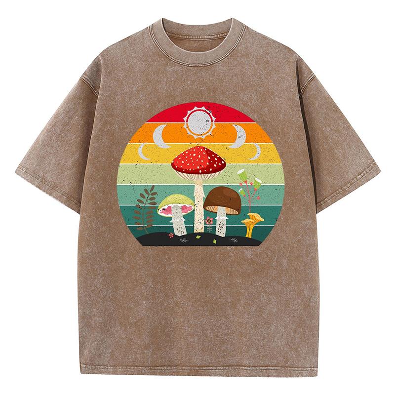 Cottagecore Aesthetic Mushroom Moon Design Washed T-Shirt Women Cotton Vintage Clothes Casual Sportswear Summer T Shirt