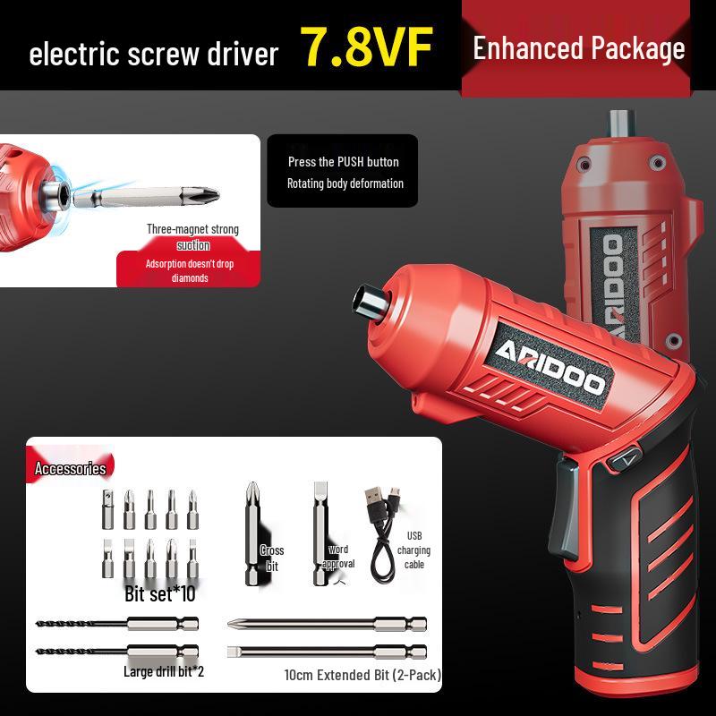Rechargeable Multifunctional Electric Screwdriver Set - Compact Household Phillips & Slotted Tool.
