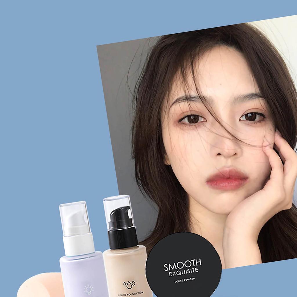 Loose Powder Set BB Cream Foundation Loose Powder Beauty Egg Moisturizing Full Coverage Concealer for Makeup Purple