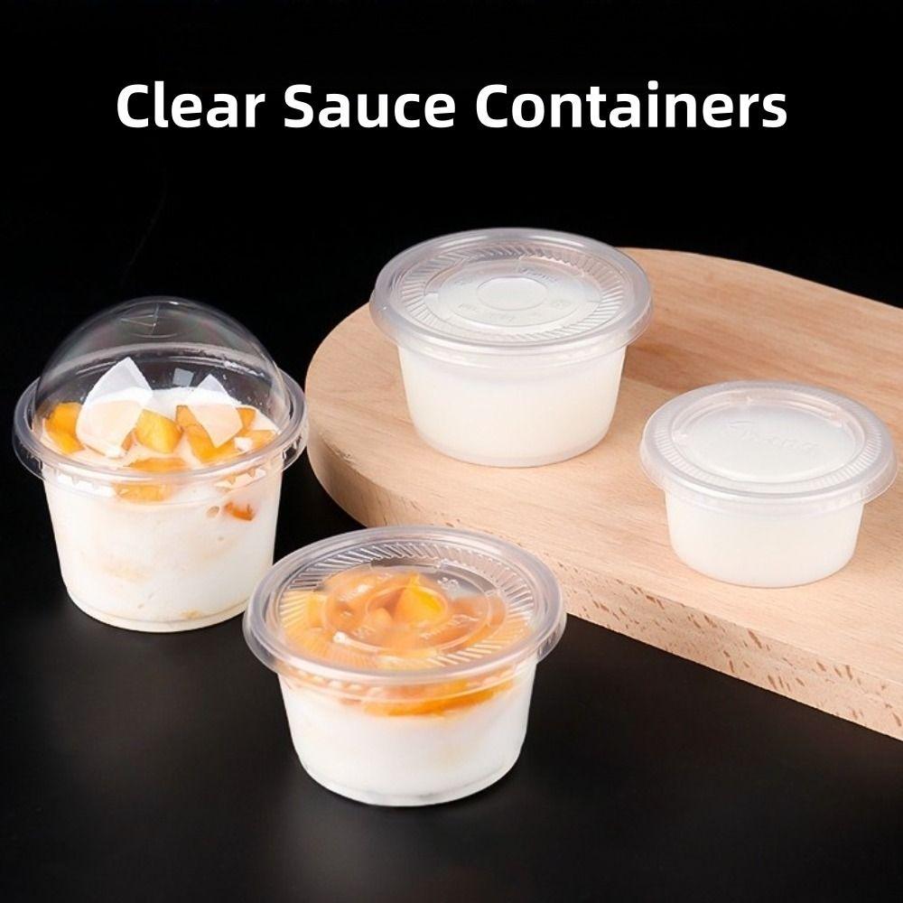 100pcs Leakproof Disposable Cups with Flat Lids Clear Pudding Bowl Ice Cream Container Party Use