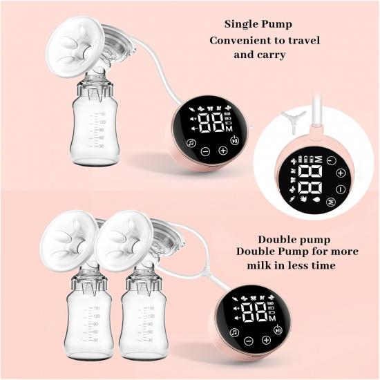 Electric Breast Pump, Hands Free Breast Pump 3 Modes 9 Levels, Double Wearable Breastfeeding Pump with Breastmilk Storage Bags & Pacifier Brush,