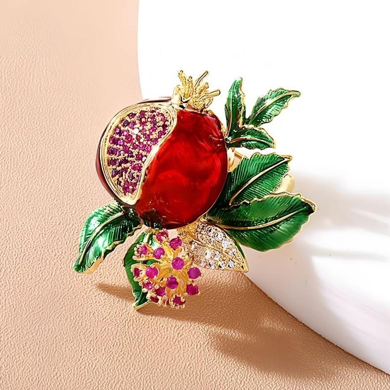 Pomegranate Flower Brooch, High-end Feminine Charm, Oil-dripping Brooch, Niche and Sophisticated, Anti-glare Pin