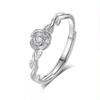 Sterling Rose Flower Couple Ring Set Adjustable Opening Minimalist Fashion Jewelry Men Women