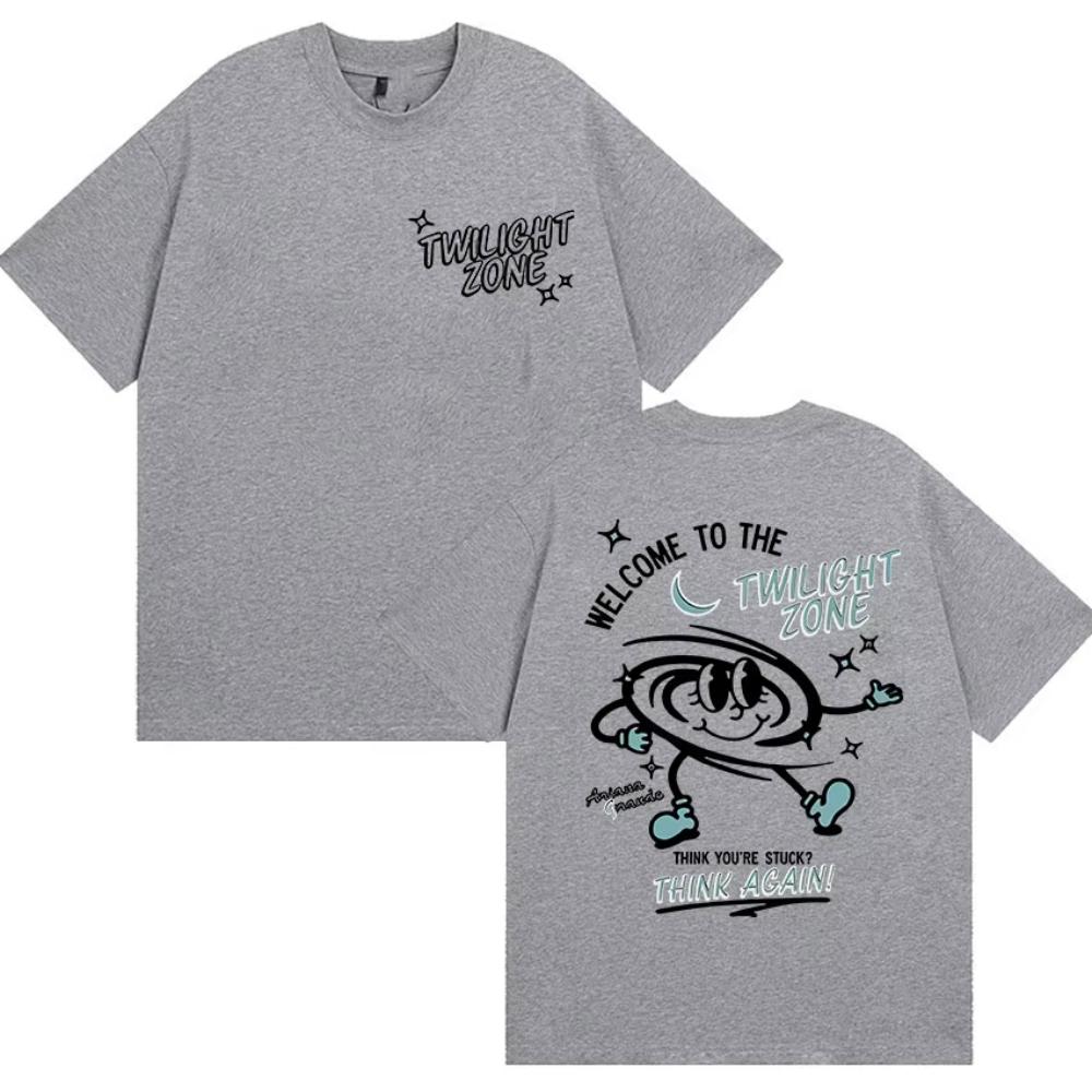Ariana Grande Twilight Zone Think Again T-shirt Men's Women Cute Cartoon Oversized Cotton T-shirts Vintage High Quality T Shirts