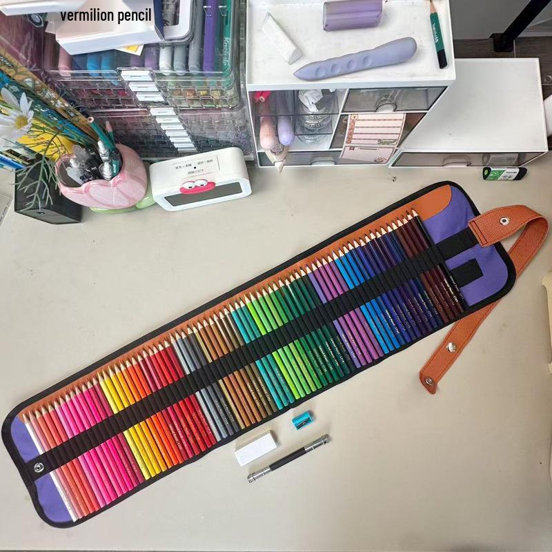 50 Colored Wooden Pencils In Roll-Up Case for Students and Artists