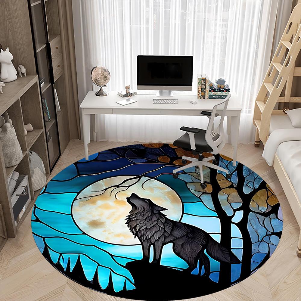 1pc Moon Wolf Office Round Area Rug, Under Office Chairs Bedroom Living Room Home Decor, Room Deco, Available in Various Sizes