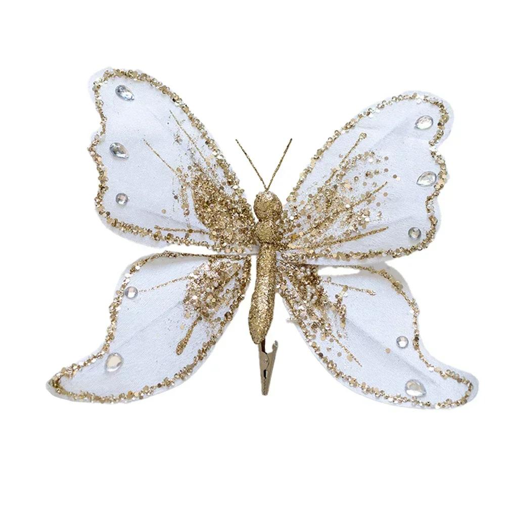 New Year Christmas Glitter Butterfly Ornament With Clip Indoor Home Fake Butterfly Craft Decorations 21x25 Cm Christmas Tree Dec