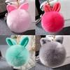 Fluffy Bunny Toys Ear Keychain Rabbit Key Chain Fur Woman Bag Charms Keyring Pom Pom Car Pendant