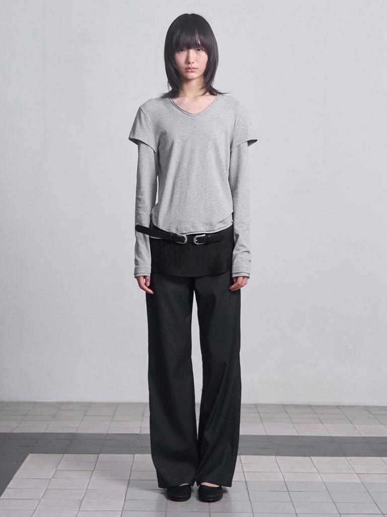 Seric Wrap Layered Pants _ Charcoal