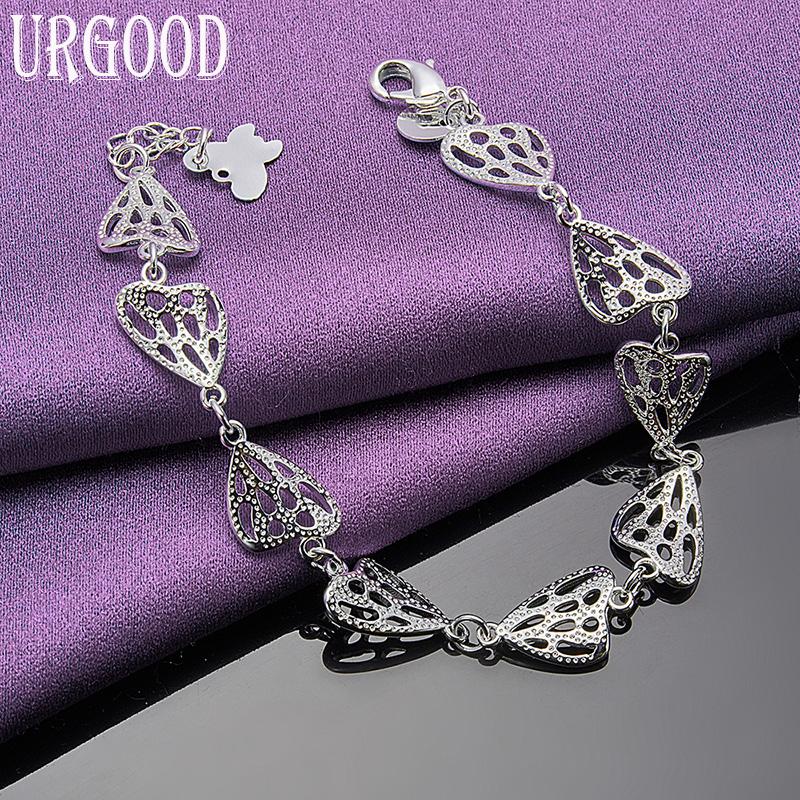 925 Sterling Silver Fashion Pattern Heart Bracelet Party Gift Jewelry