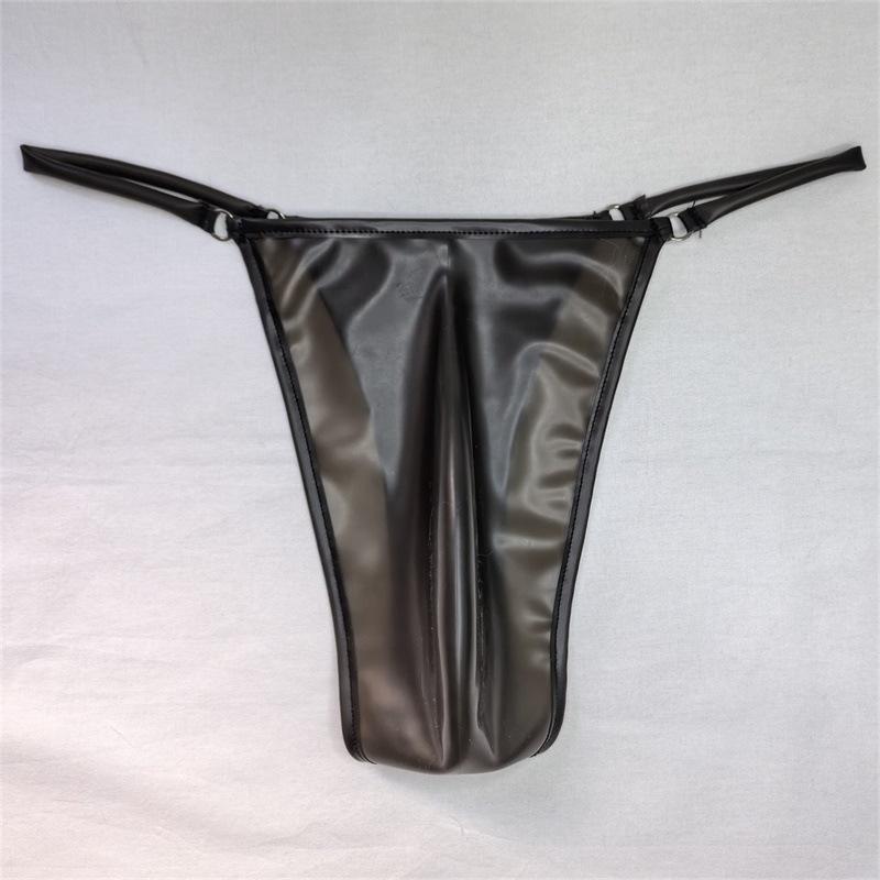 Men T-Back Briefs Sexy Underwear Latex G-String Micro Thongs See-Through Low Waist Safety Panties Smooth Underpants Penis Bulge