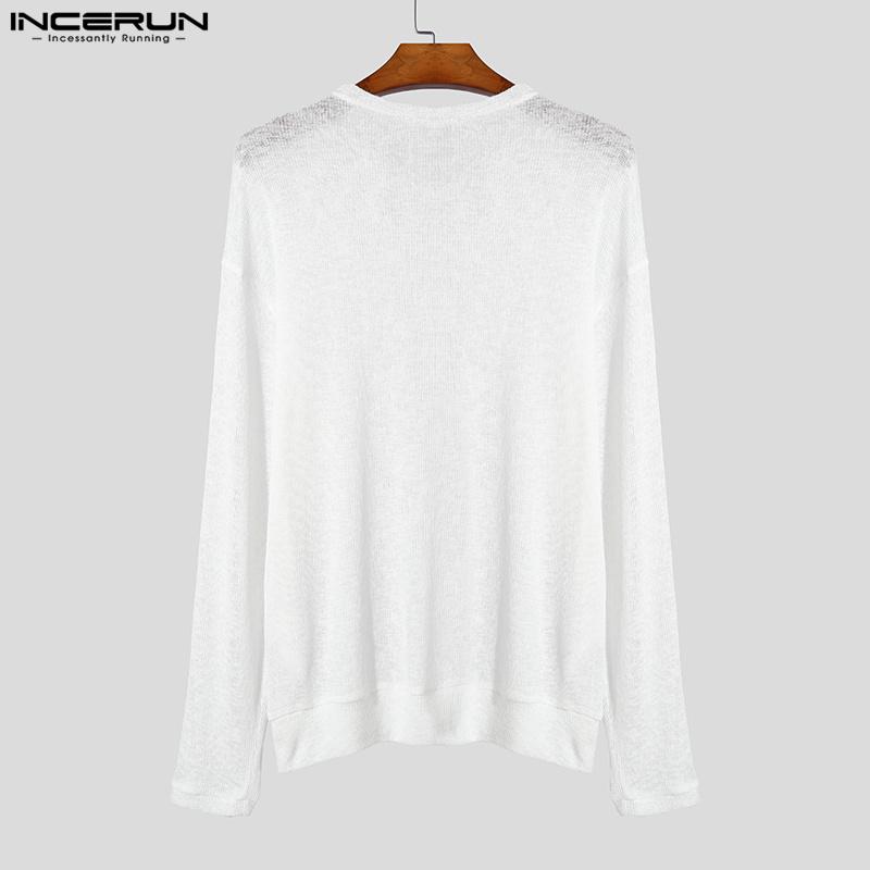 INCERUN Men Autumn Long Sleeve Thin Knitted Pullover Tops Undershirts