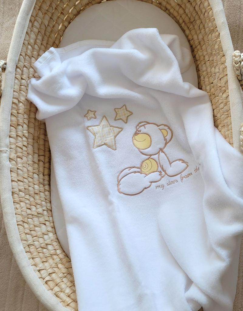 Fleece blanket for babies - Carlo - Teddy bear with stars, white