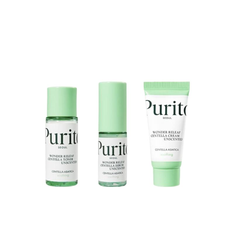 

PURITO SEOUL Wonder Releaf Centella Mini 3-Set (Unscented) Cica Soothing Travel-Friendly Barrier Repair for Sensitive Skin