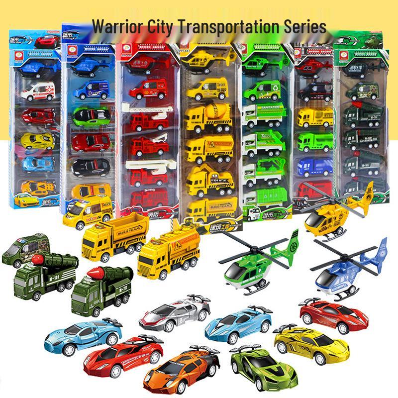 Pull-Back Engineering Vehicles Toy Set for Kids - Fire Trucks & Military Cars