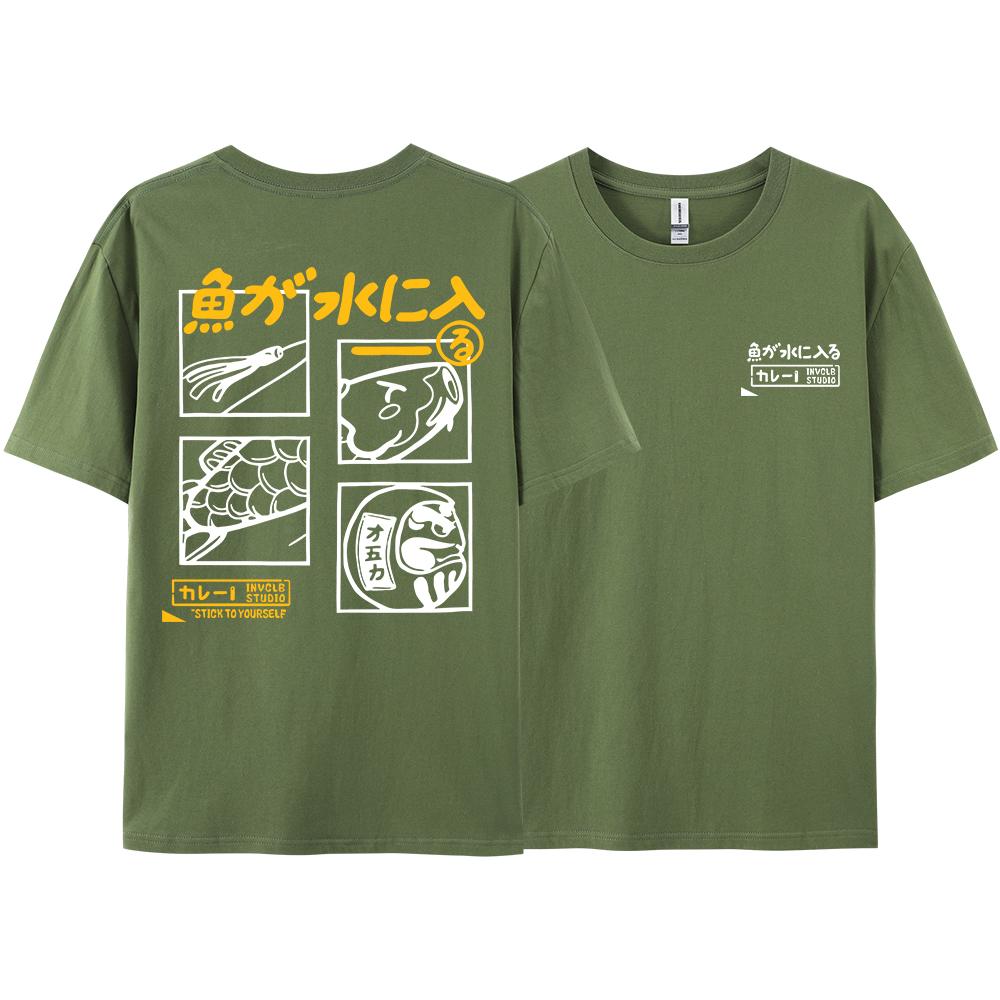 Japansk Retro Mode Fisk T-shirt Herr Dam Kortärmad Oversized Lös Bf Stil Par Student Halvärmad Rolig Topp T-shirts