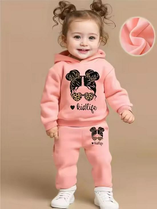 Adorable Baby Girl Cartoon Wool Hoodie & Jogger Set - Ideal for Spring/Autumn Outdoor Fun