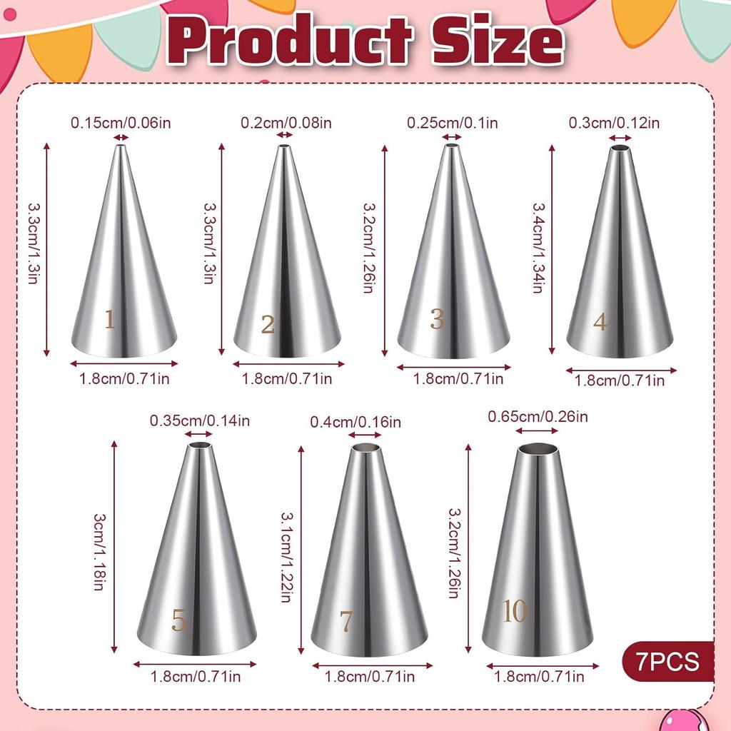 Bewudy 7 Pcs Round Hole Piping Tips Set, Stainless Steel Cupcake Frosting Nozzles Tool Professional Cake Decorating Tool for Baking Cookies Puff