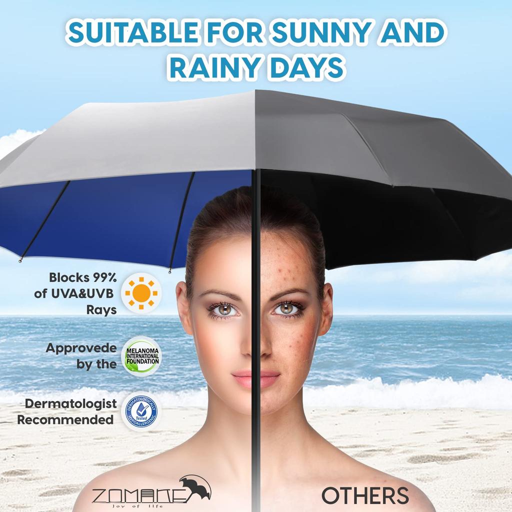 ZOMAKE Folding UV Rain or Rainy Season Typhoon Includes Storage Case Umbrella, Large, 9-Rib, One-Touch Operation, Windproof, Protection,
