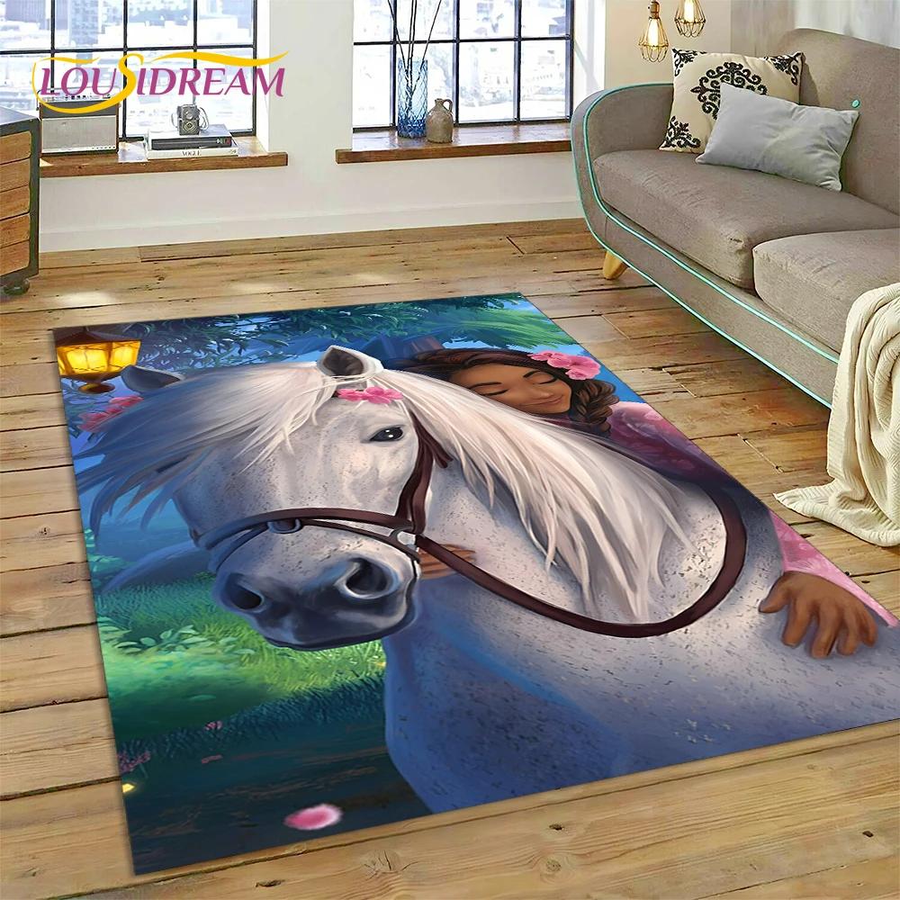 Spirit Riding Free Cartoon Horses Rug Carpet for Living Room Bedroom Home Decor,Non-slip Decoration for Sofa Doormat Girl Gift