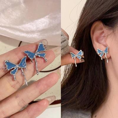 Blue Enamel Tiny Butterfly Stud Earrings for Women Silver Color Metal Mini Animal Cute Ear Jewelry 2025 New In Brincos