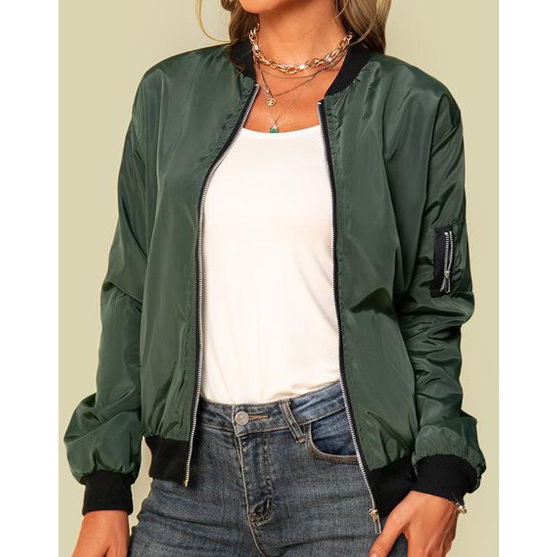 Women's European & American Fashion Solid Color Zipper Casual Jacket - Spring 2023