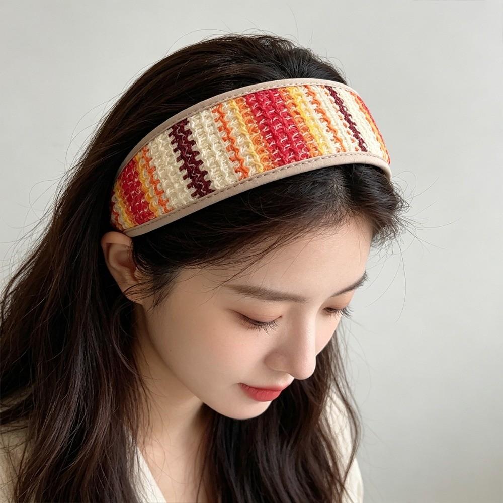 Bohemian Straw Woven Headband Wide-Brimmed Braided Hair Hoop New Rattan Weaving Hairband  Women