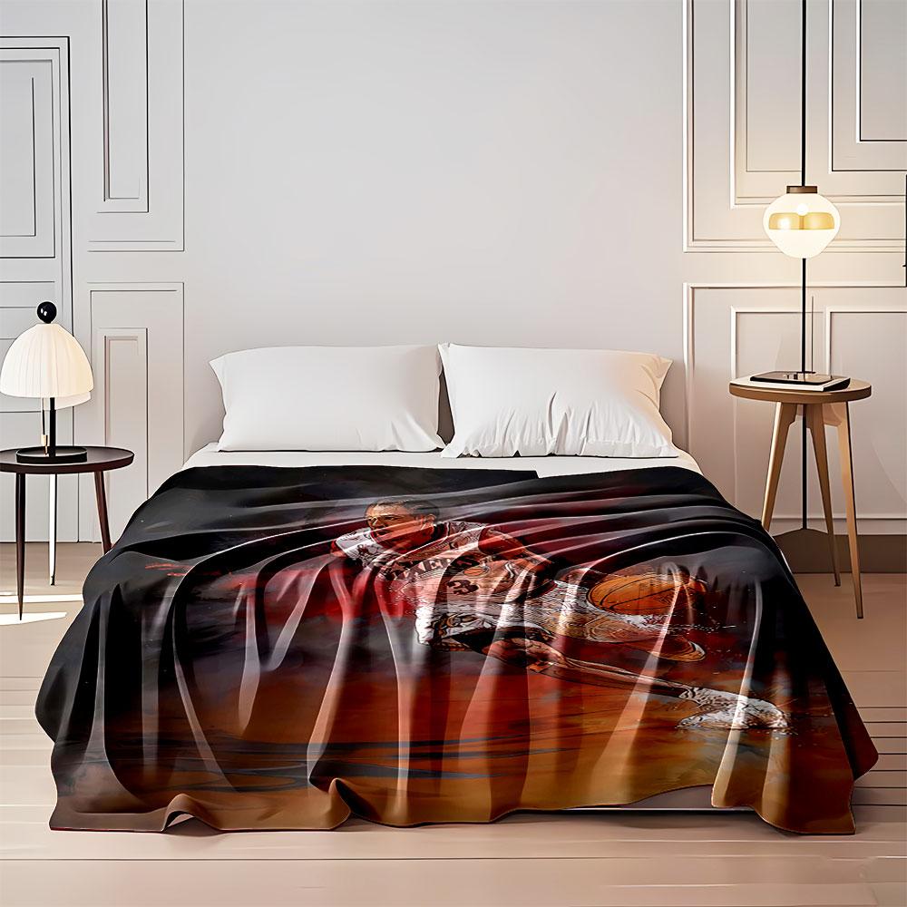 A dynamic basketball player in motion with fiery red and dark tones. for all seasons blanket lunch break throw gift
