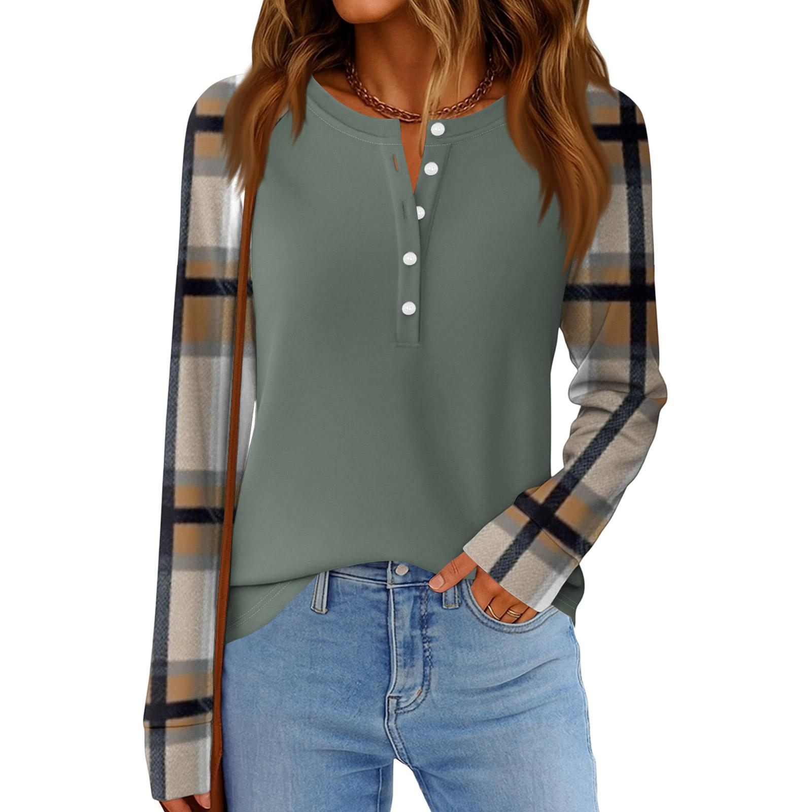 

Жіноча мода Вільний топ з довгим рукавом та круглим вирізом на кожен день XL