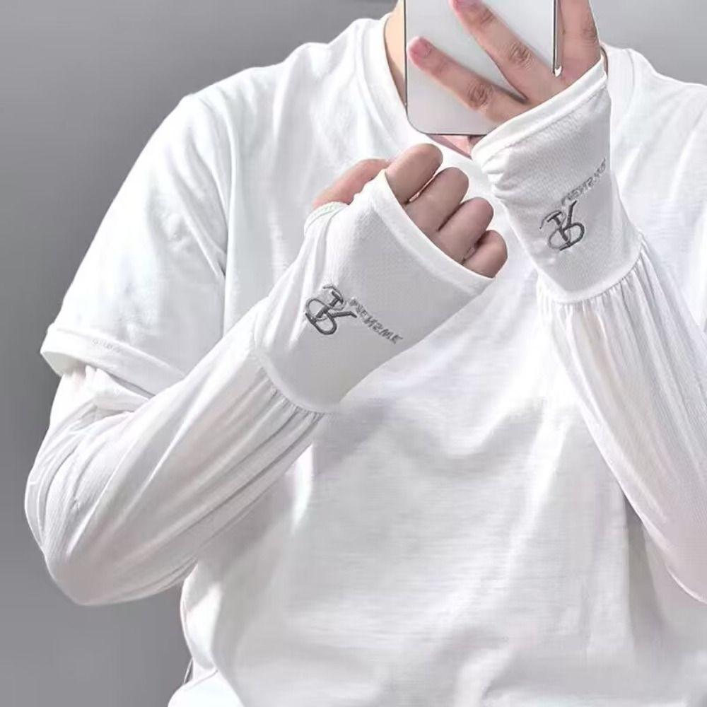 Anti-UV Ice Silk Sleeves Letter Sun Protection Cover Elastic Sunscreen Sleeve  Driving