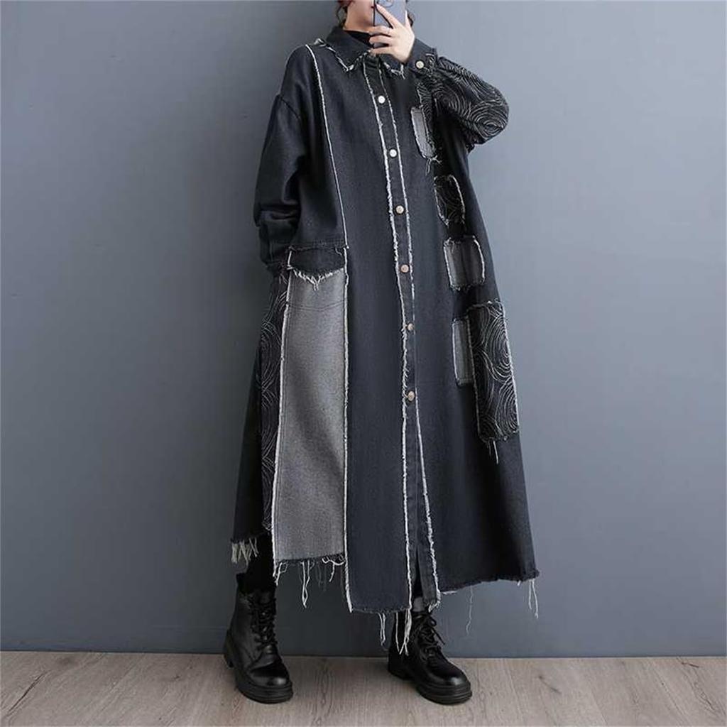 Denim Trench Long Denim Long Long Maxi Loose Slimming Free [Mohokyo] Women's Coat, Jacket, Jacket, Coat, Outerwear, Denim, Sleeve, Length, Fit,