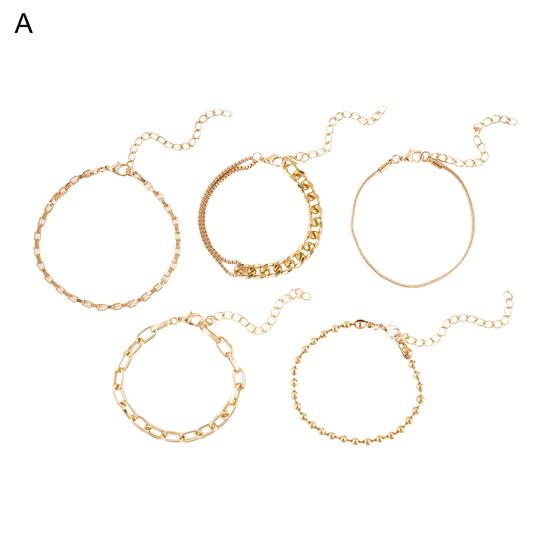 45783 Pcs/Set Women Stacking Bracelet Set Retro Hip Hop Style Snake Bone Chain Different Hollow Chain Adjustable Golden