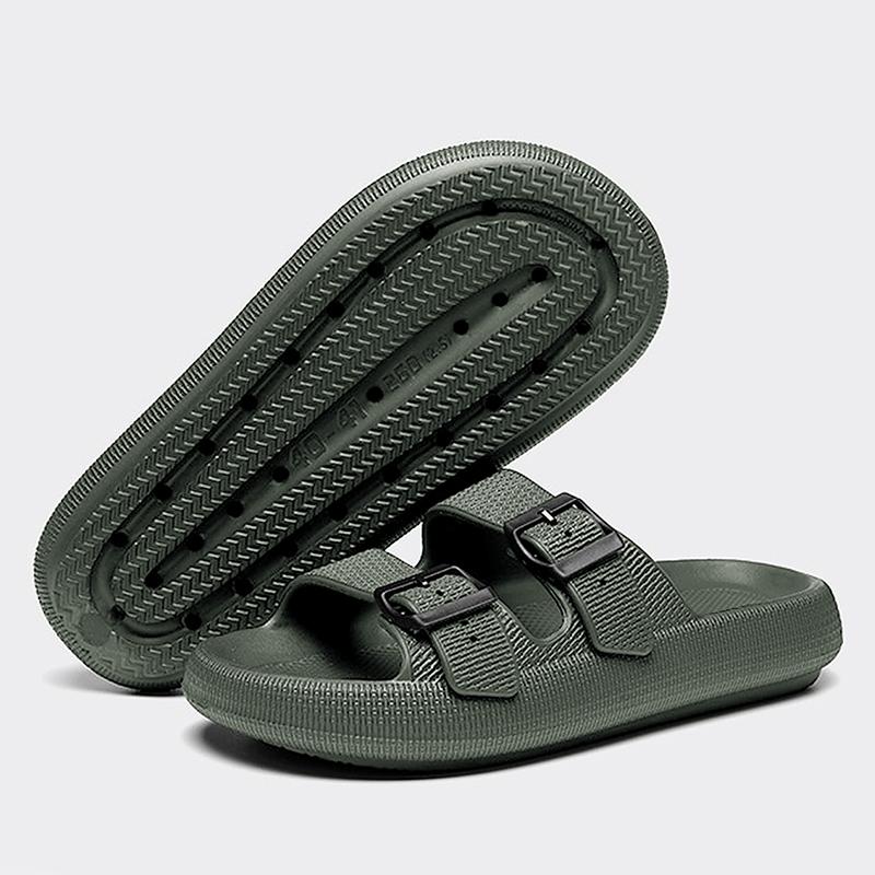 Men's Buckle Decor Slippers,Lightweight EVA Slides,Non-Slip Open Toe Shoes for Indoor Outdoor Beach House