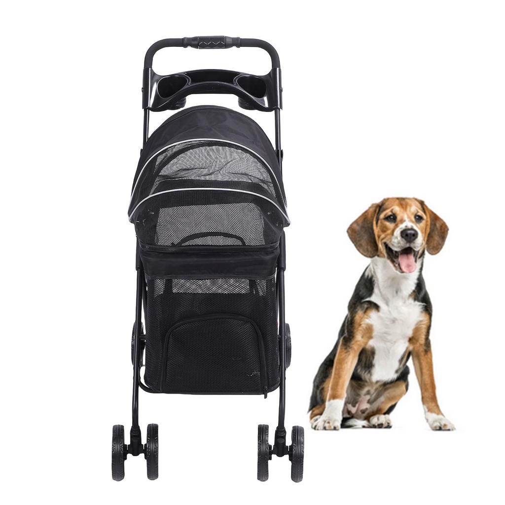 Pet Stroller Folding Cat Stroller 4 Wheels Dog Wagon with Sun Shades and Cup Holder for Travel