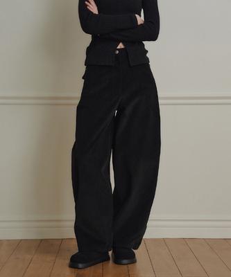 MARROT Curved Corduroy Pants_Black