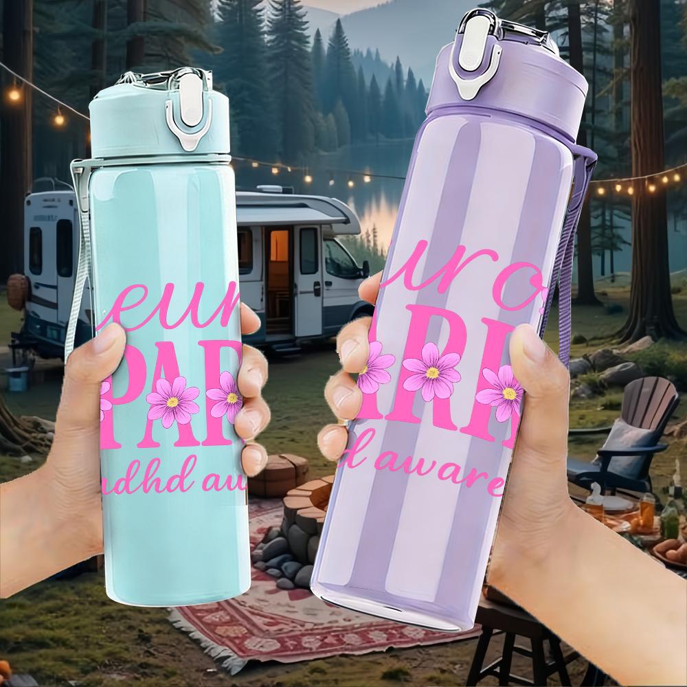1PC Neuro Sparkly Awareness Graphic,750ml Color Plastic Sports Water Bottle,Leakproof Flip Straw Lid,Suitable for Sports Office Home Use
