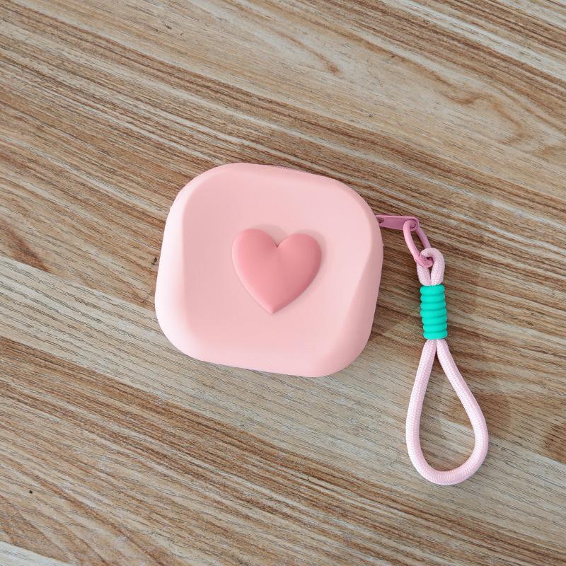 Heart Silicone Storage Bag Square with Lanyard Mini Cosmetic Bag Multifunctional Waterproof Coin Purse Earphone Storage