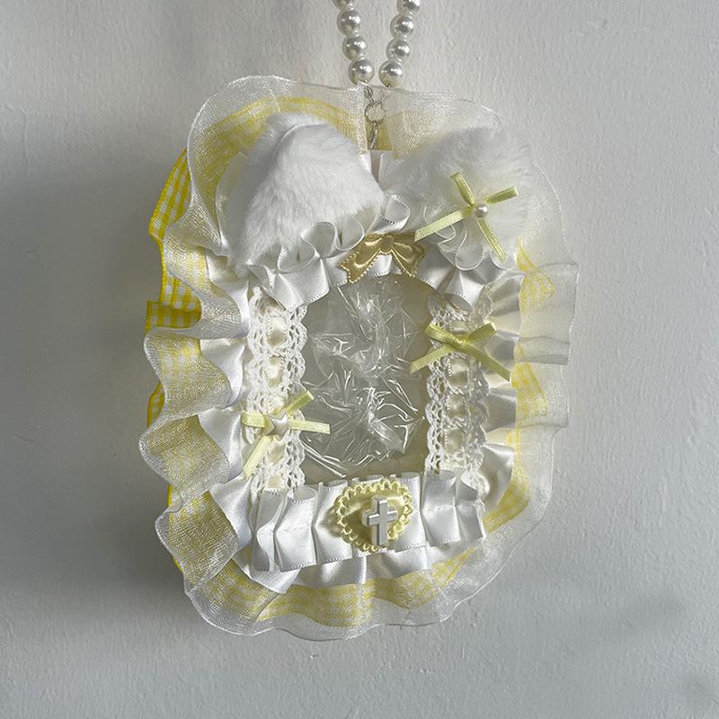 Söt DIY Plysch Anime Fotokortshållare Lolita Spetsband Rosett Toppladdare Displayfodral ID-kortsskydd Dekorativt Kit Nytt