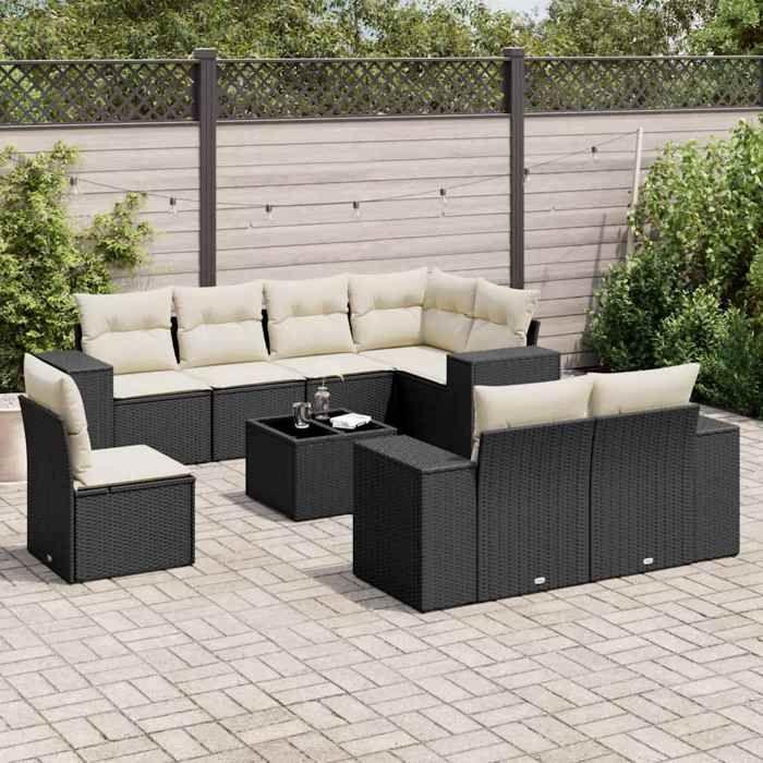 VidaXL Garden Lounge Set with Cushions 9 Pcs, Patio Sofas, Patio Furniture Set, Outdoor Furniture, Black 3255183