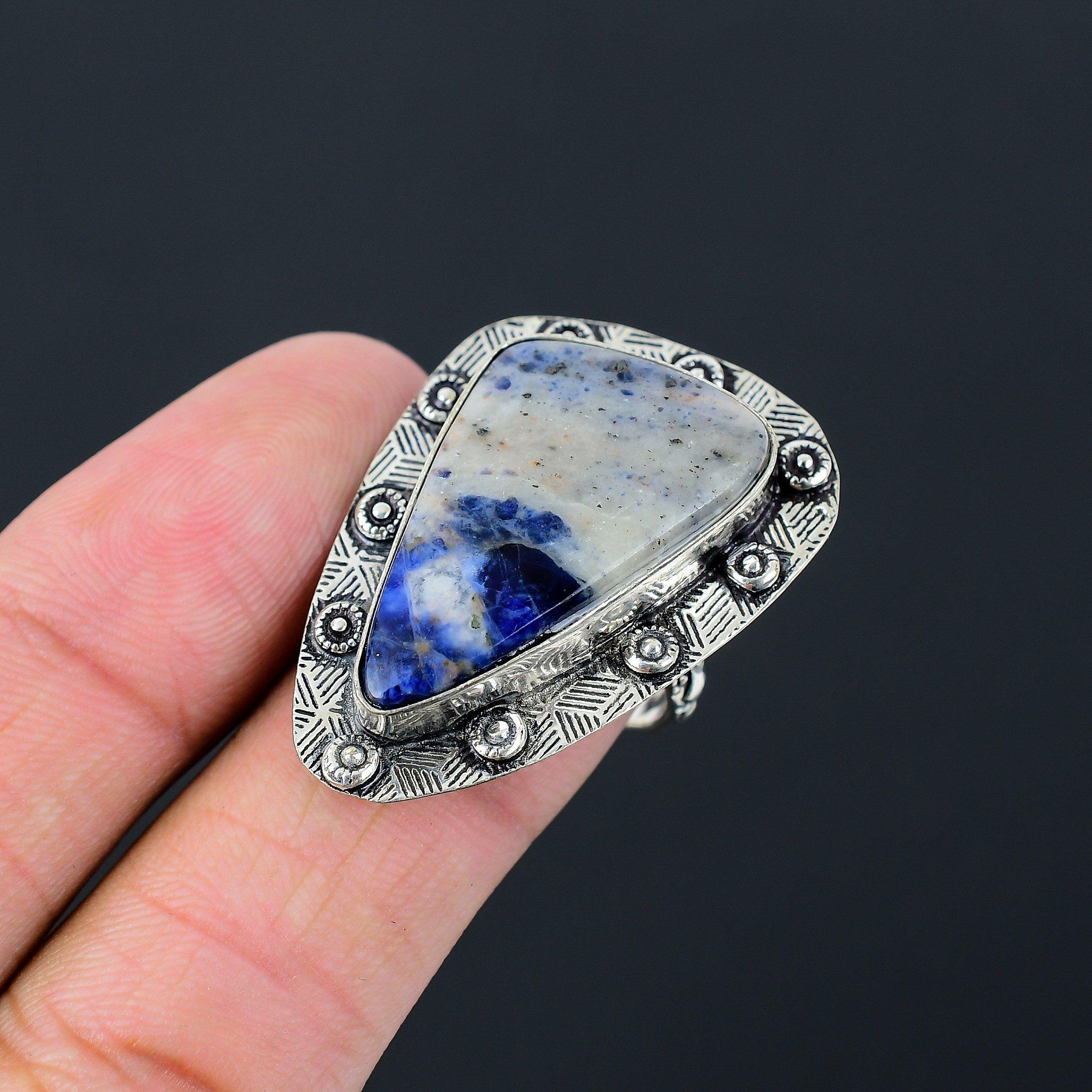 Womens day Sale Sterling Silver Natural Sodalite Promise Ring Jewelry Size 8.5 8.5