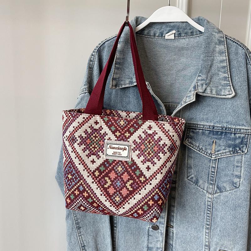 Large Capacity Ethnic Style Bag Women Shoulder Canvas Bag Women Ins College Students Versatile Shoulder Bag Women