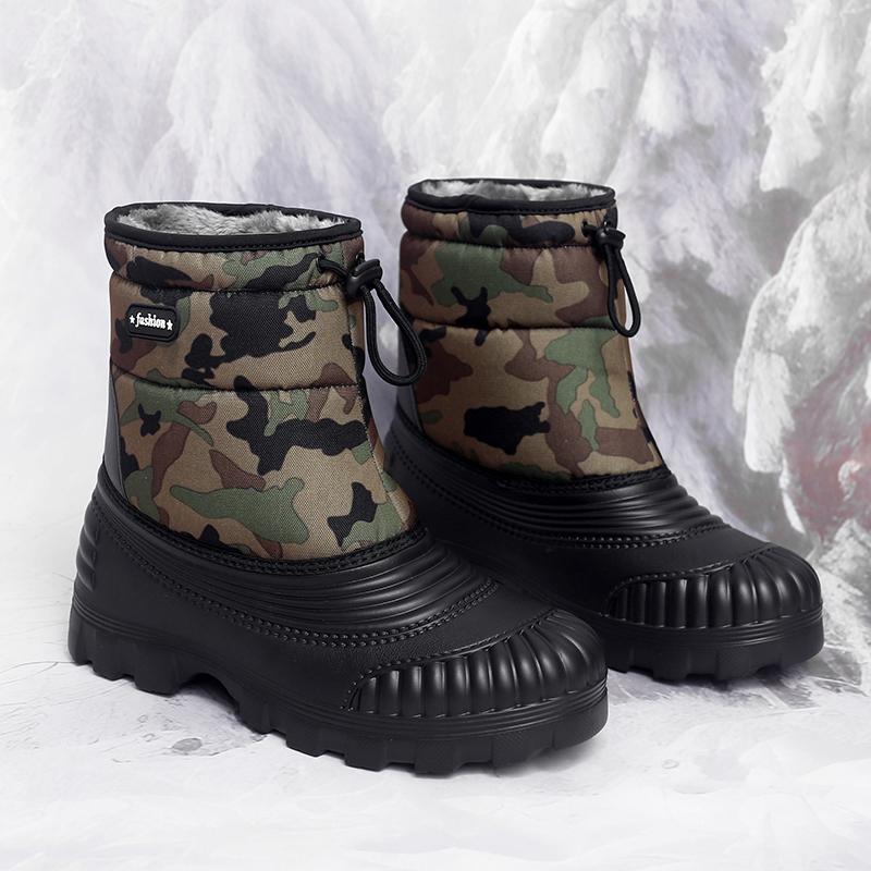 Men's Winter Warm Snow Boots Rubber Hiking Boots Outdoor Mid Calf Camouflage Duck Boots Waterproof  Plus Size