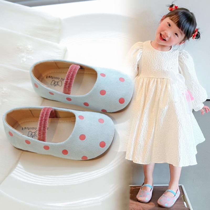 Girls Flat Shoes Slip-on Polka Dot Sweet Kids Moccasins Candy Color Ins Trend 2025 New Girls Leather Shoes Round Toes Soft Sole